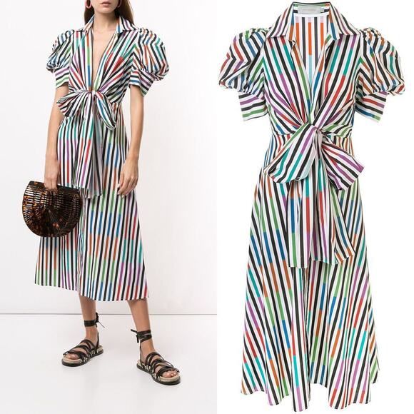 Silvia Tcherassi Roopal Color-Block Shirt Dress in Sangria Stripes, Sz S - Picture 4 of 14